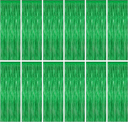 12 Pack Party Decorations, 3.28 FT x 7.05 FT Green Streamer, Metallic Birthday Backdrop Foil Fringe Curtains Green Tinsel, Party Supplies Photo Booth Props Door Wall Indoor Decor