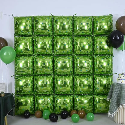 Green Pixel Square Balloon Wall, 25 PCS Green Pixel Square Foil Balloons Wall Backdrop Balloons Tunnel Arch for Kids Boys Video Game Theme Birthday Party Decoration