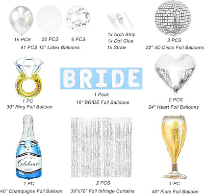 Bachelorette Party Decorations Kit Bridal Shower Balloons Arch Kit Silver Foil Fringe Backdrop Curtains for Retro Boogie Disco Bachelorette Party Decorations (Silver)