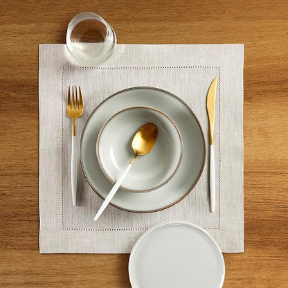 Solino Home Linen Square Placemats Set of 4-100% Pure Linen Light Natural Cloth Placemats 14 x 14 Inch - Classic Hemstitch, Machine Washable Place Mats for Fall, Autumn