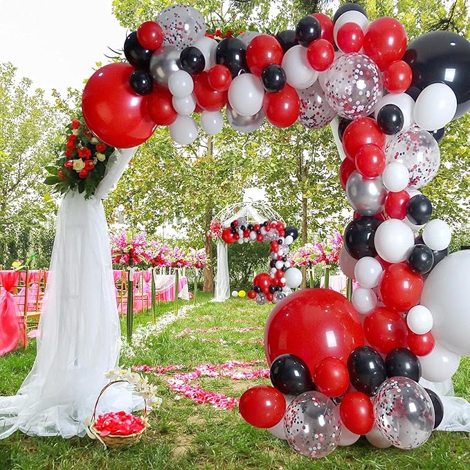 120Pcs Red Black White Silver Balloon Garland Kit for Wedding Bridal Shower Birthday Party Baby Shower Decoration…