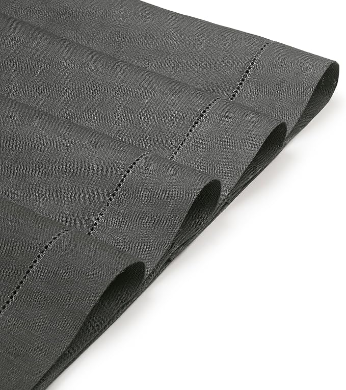 D'Moksha Homes Linen Placemats Set of 8 - Classic Hemstitch Charcoal Grey Placemats 14 x 19 Inch - 100% Pure Linen Table Mats for Christmas, Holiday - Handcrafted and Machine Washable