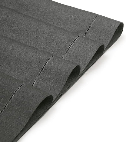 D'Moksha Homes Linen Placemats Set of 4 - Classic Hemstitch Charcoal Grey Placemats 14 x 19 Inch - 100% Pure Linen Table Mats for Christmas, Holiday - Handcrafted and Machine Washable
