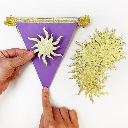 30Ft Purple Sun Party Decorations Purple Pennant Banner Flag Hanging Paper Triangle Bunting with Gold Sun for Birthday Baby Shower Bridal Shower Wedding Bachelorette Engagement Lavender Party Supplies