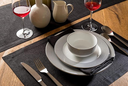Solino Home Linen Black Placemats Set of 6 - 100% Pure Linen Placemats 14 x 19 Inch for Fall, Autumn, Winter, Christmas, Holiday, New Year - Fete