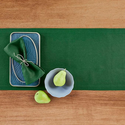 Solino Home Linen Table Runner 48 Inches - 100% Pure Linen Pine Green Table Runner 14 x 48 Inch Ideal for Dresser and Coffee Tables - Fall, Autumn, Christmas, New Year - Fete