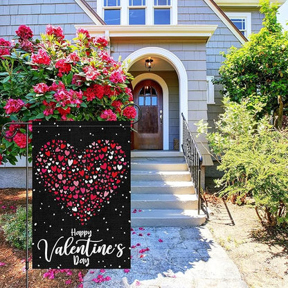 Heyfibro Happy Valentine's Day Garden Flag 12 x 18 Inch Double Sided Burlap, Love Heart Yard Flag Valentine’s Party Supplies for Anniversary Wedding Home Outdoor Decoration (ONLY FLAG)