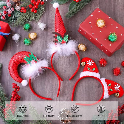 Aneco 12 Pieces Christmas Headbands Assorted Christmas Head Boppers Xmas Tree Santa Antler Reindeer Elves Hat Headband for Christmas Party
