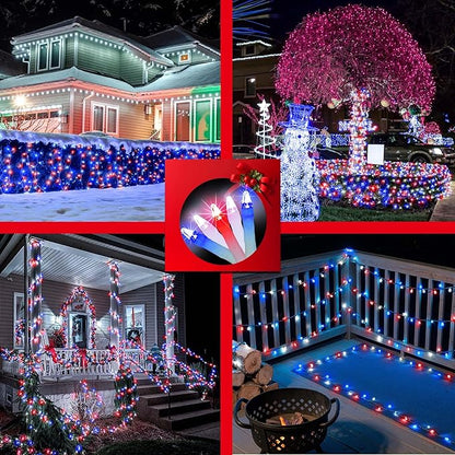 750 LED Chrstmas Lights, 240ft Outdoor Christmas String Lights with 12 Modes, Red White and Blue LED String Lights with Timer Dimmable Waterproof for Tree Fence Garden Xmas Wedding Party Decor