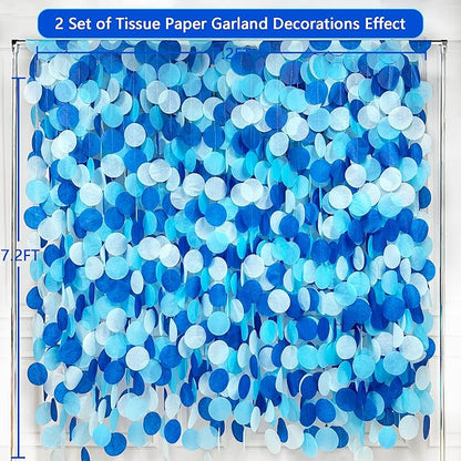 205Ft Navy Blue White Party Decorations Circle Dot Backdrop Garland Royal Blue Tissue Paper Polka Dot Hanging Curtain Streamer for Birthday Graduation Wedding Under The Sea Nautical Ahoy Achor Party