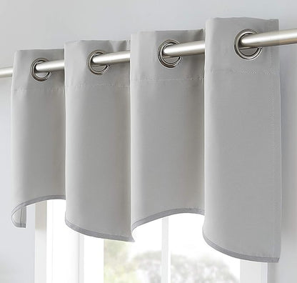 LinenZone 1 Scalloped Valance Curtain Panel - Premium Grommet Blackout Drape - 54 inch Wide x 18 Inches Long - Solid Thermal Insulated Draperies (Nicole Scallop 54 x 18, Grey)
