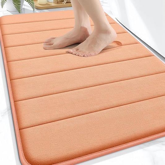OLANLY Memory Foam Bath Mat 34x21, Super Soft Absorbent Bathroom Rugs, Quick Dry, Machine Washable Shower Floor Rugs, Bathmat Carpet, Bathroom Home Decor Accessories, Peach
