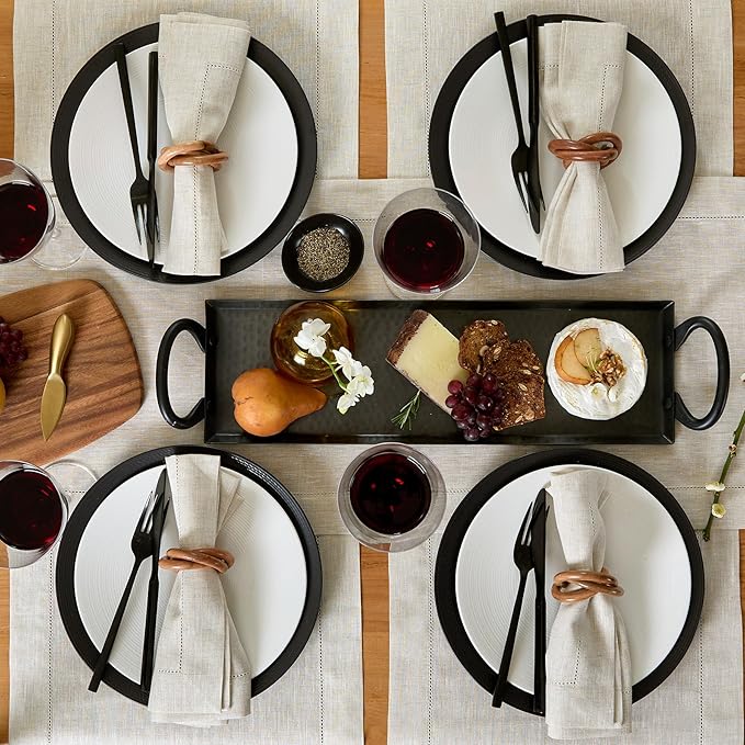 Solino Home Linen Placemats Set of 4 - Classic Hemstitch Light Natural Placemats 14 x 19 Inch - 100% Pure Linen Table Mats for Fall, Autumn, Christmas, Holiday, New Year