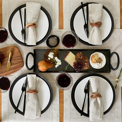 Solino Home Linen Placemats Set of 4 - Classic Hemstitch Light Natural Placemats 14 x 19 Inch - 100% Pure Linen Table Mats for Fall, Autumn, Christmas, Holiday, New Year