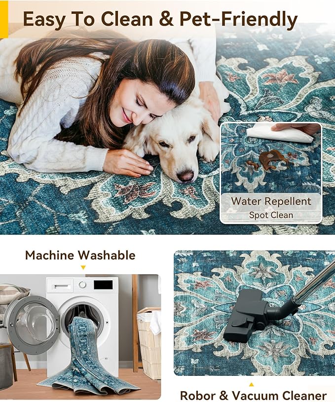Area Rugs 2'x4' Kitchen Rugs Entry Rug Small Rugs for Entryway Kitchen Bathroom Door Mat Indoor Entrance,Washable Non Slip, Teal Green Lake Blue Turquoise