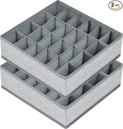 Joyoldelf Sock Drawer Organizer Underwear Organizer, 24 Cell Collapsible Closet Organizer Underwear Storage Boxes for Socks, Ties, Belts (Gray)