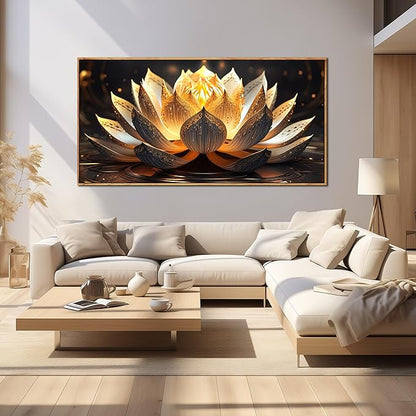 Lotus Flower Wall Art for Bedroom Women Yellow and Brown Wall Decor for Dining Room Large Living Room Wall Art with Wooden Frame 29 x 58 Inch