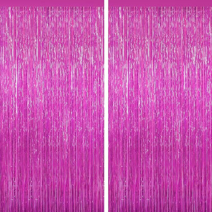 Hot Pink Tinsel Backdrop Foil Fringe Curtains - 2 Packs Door Streamers Backdrop for Birthday Door Decorations, Party Supplies for Bachelorette, Graduation, Christmas, Disco Decor