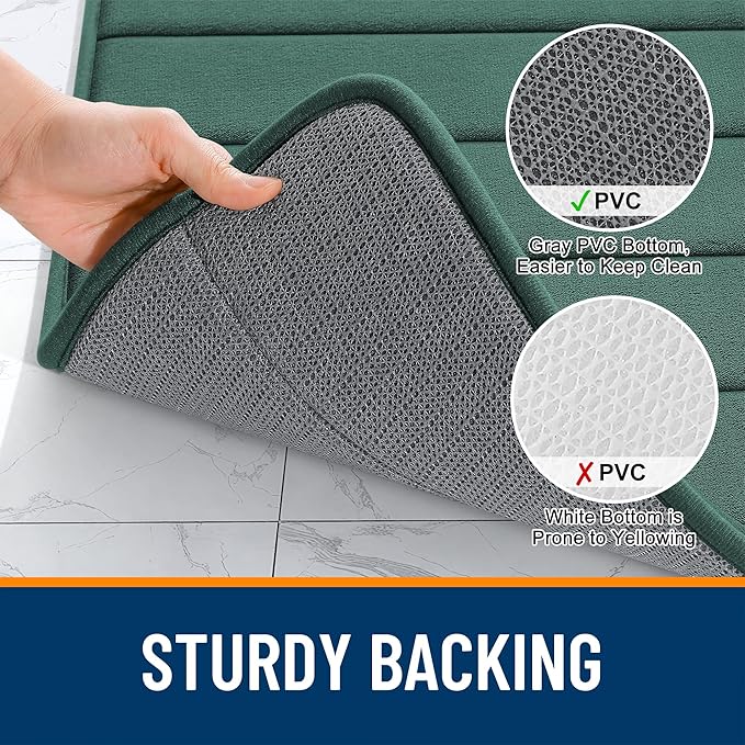 OLANLY Memory Foam Bath Mat 24x16, Super Soft Absorbent Bathroom Rugs, Quick Dry, Machine Washable Shower Floor Rugs, Bathmat Carpet, Bathroom Home Decor Accessories, Blackish Green
