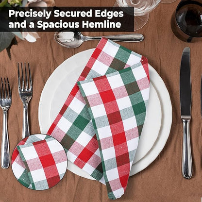 Urban Villa Cloth Napkins Set of 12 20x20 Inches 100% Cotton Napkins Cloth Washable Durable Reusable Absorbent Table Dinner Napkins Cloth for Christmas Hotel Lunch Restaurant Parties -X MAS Checks