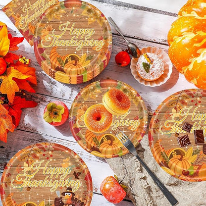 60pcs Fall Thanksgiving Plates and Napkins Party Decorations Happy Thanksgiving Autumn Dessert Plates Pumpkin Harvest Turkey Family Holiday Party Supplies Serves 20