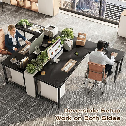 Huuger 63 Inch L Shaped Desk with 0.95 Inch Thicker Desktop, Reversible Computer, Larger Corner Office Gaming Desk, Robust Metal Frame, for Home Office, Study, Black