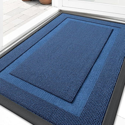 OLANLY Front Door Mat Indoor Outdoor Entrance, Waterproof All-Season, All-Weather Doormat, Sturdy Natural Rubber, Low Profile, Easy Clean Patio Porch Entryway Mat, 47x23, Navy Blue