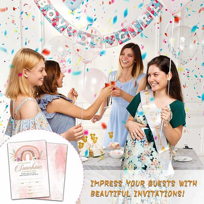 25 Boho Rainbow Baby Shower Invitation Cards With Envelopes (4" x 6") - Sunshine Baby Gender Reveal Party Invites For Adults Kids - Gender Neutral Baby Shower Party Decorations Supplies(YQK-B16)