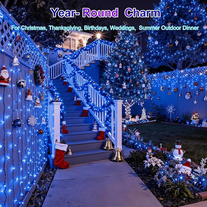 240FT 750LED Christmas Lights,12 Modes Blue Outdoor String Lights with Timer & Dimmable, Waterproof Green Wire Christmas String Lights for Indoor Tree Xmas Patio Fence Balcony Garden Party Decor