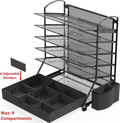 Simple Houseware 6-Tier Desk Document File Tray Organizer with Supplies Sliding Drawer, Black
