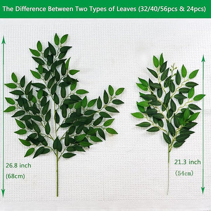 32pcs Italian Ruscus Greenery Stems 68cm Faux Greenery Stems Artificial Green Leaf Garland for Wedding Bouquet Flowers Filler Table Centerpieces Balloon Arch Home Decor