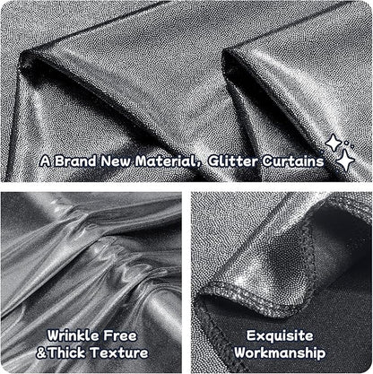 10ftx10ft Black Silver Glitter Sequin Backdrop Curtain for Parties, Wrinkle Free Sparking Backdrop Drapes, 2 Panels 5x10ft Shimmer Photo Back Drop Cloth for Wedding Birthday Photography