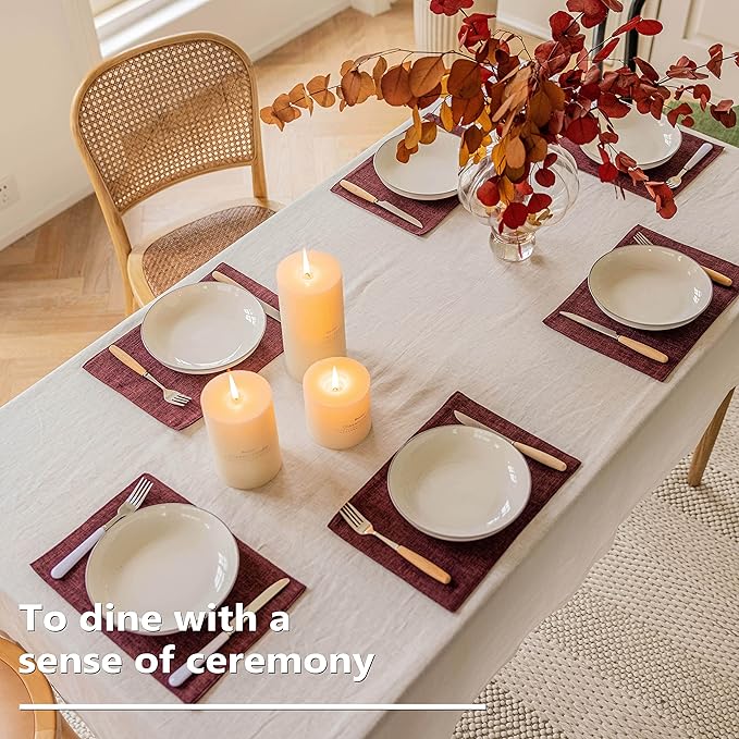 Home Brilliant Red Placemats Set of 4 Cloth Placemat for Holiday Christmas Heat Resistant Dining Table Mats Kitchen Washable Place Mats, Wine Red