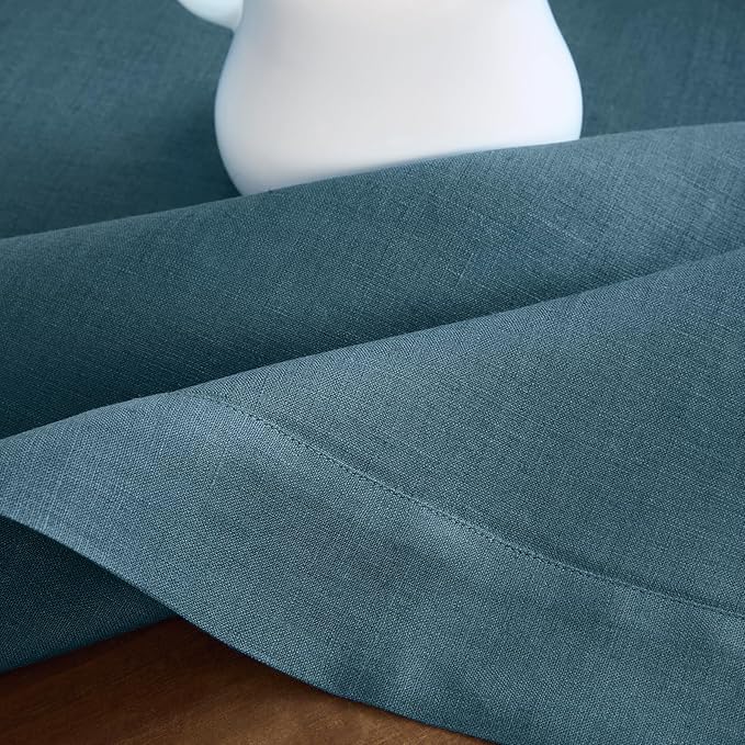 Solino Home Peacock Blue Table Runner 48 Inches - 100% Pure Linen Short Table Runner 14 x 48 Inch Ideal for Dresser and Coffee Tables - Fete