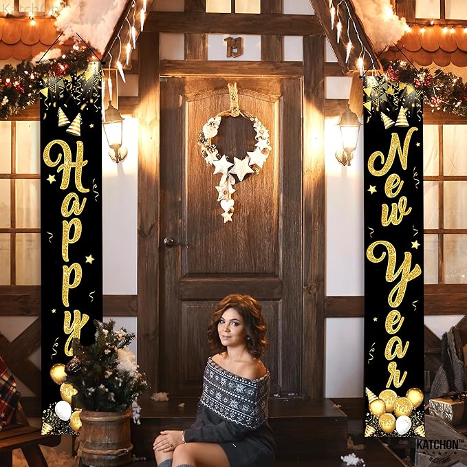 KatchOn, XtraLarge Happy New Year Door Banner - 72x12 Inch | Scripted Door Banner for New Years Decorations 2026 | Happy New Year Banner | New Years Eve Party Supplies 2026 | Nye Decorations