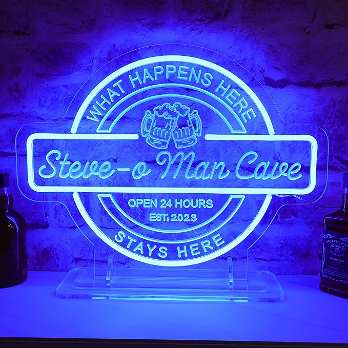 Custom Bar Neon Sign for Man Cave Wall Decor, Personalized Man Cave LED Neon Lights Gifts for Men Dad, 3D Art Customizable Home Bar Light Up Signs for Pub Game Room Bistro Basement Party Decoration