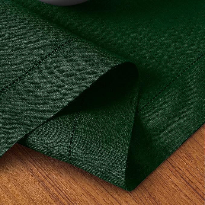 D'Moksha Homes Linen Forest Green Table Runner 108 Inches Long - 100% Pure Linen 14 x 108 Inch Table Runner for Winter, Christmas, Holiday - Classic Hemstitch