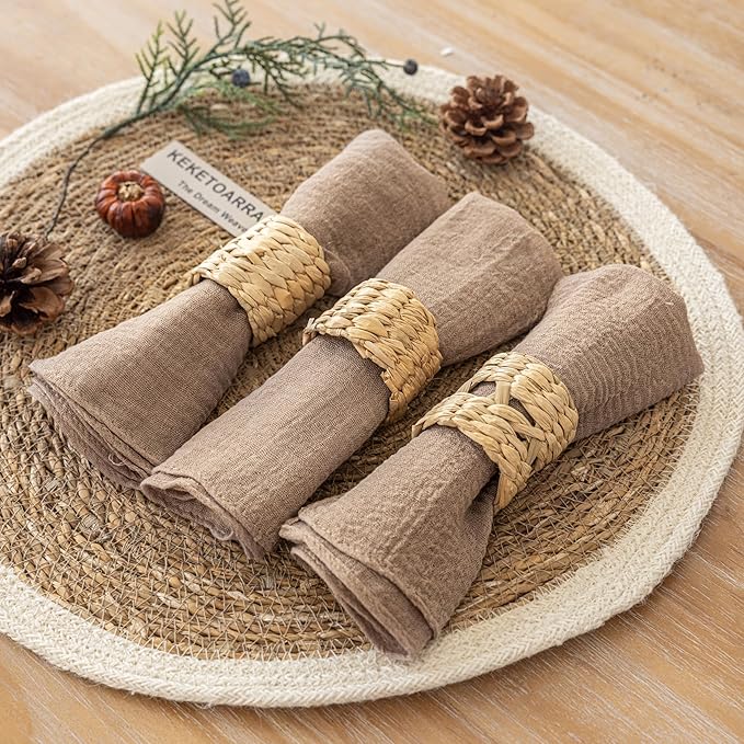 Cheesecloth Napkins 17x17 Inches Reusable Handmade Washable Table Napkins for Lunch Dinner Wedding Baby Shower Bridal Shower Party Rustic Boho Decorations Bulk Set of 6 Nude