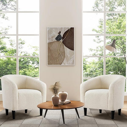 Yaheetech Barrel Chairs, Furry Accent Chairs with Soft Padded Armrest for Living Room Bedroom Waiting Room Office, Set of 2, Ivory