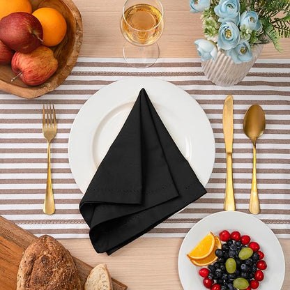 Blue Needles Set of 12 Hemstitch Linen Napkins 100% Cotton Black Cloth Dinner Napkins 18x18 inches, Soft, Reusable, Absorbent, Washable, Ideal for Fall Thanksgiving Events, Parties & Everyday Use