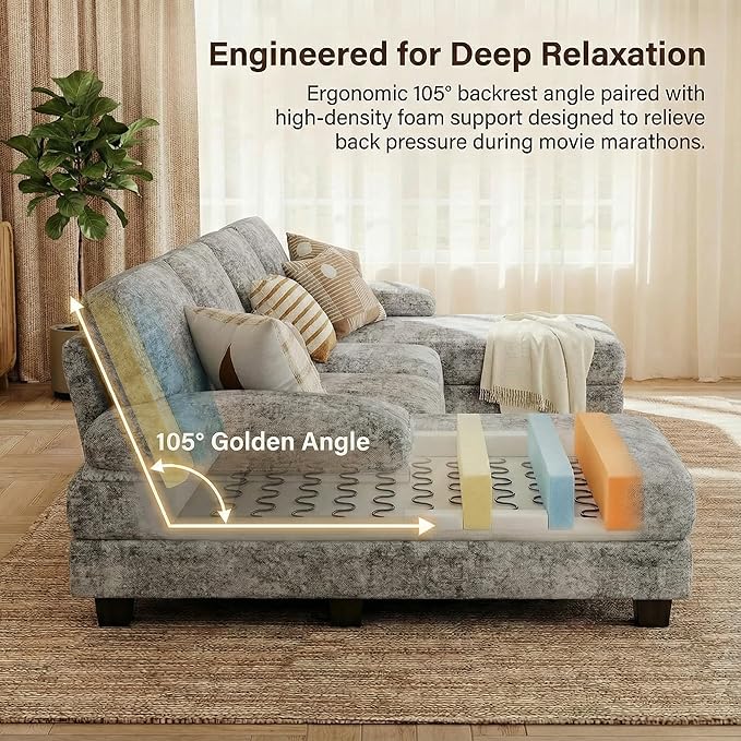 Homall Modular Sectional U Shaped Sofa Couches for Living Room, Comfy Chenille 4 Seat Sofa Set with Removable Pillows, Lounge Chaise Upholstered Couch for Apartment (Chenille, Grey)