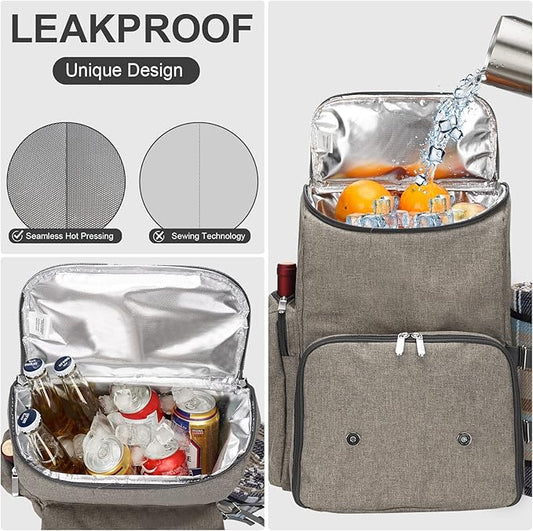 Picnic Backpack for 4 Person with Large Insulated Cooler Bag, Picnic Basket Set with Wine Pouch,Waterproof Picnic Blanket & Cutlery Set. Perfect for Beach, Camping, Party,Wedding Gift for Couple,Brush
