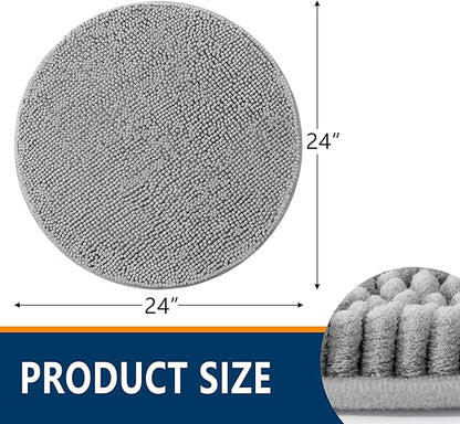 Smiry Luxury Chenille Round 24x24, Extra Soft and Absorbent Shaggy Bathroom Mat Rugs, Machine Washable, Non-Slip Plush Carpet for Tub, Shower, and Bath Room, Light Grey
