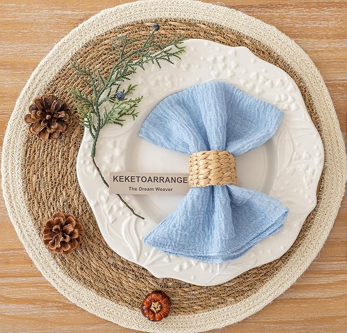Cheesecloth Napkins 17x17 Inches Cloth Napkins Reusable Handmade Washable for Lunch Dinner Wedding Baby Bridal Shower Party Rustic Boho Decorations Bulk Set of 6 Light Blue