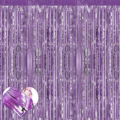4 Pack Light Purple Fringe Curtain Backdrop, 3.2Ft x 8.2Ft Metallic Tinsel Foil Fringe Streamers Background for Photo Booth Birthday Wedding Baby Shower Carnival Easter Mother’s Day Party Decorations