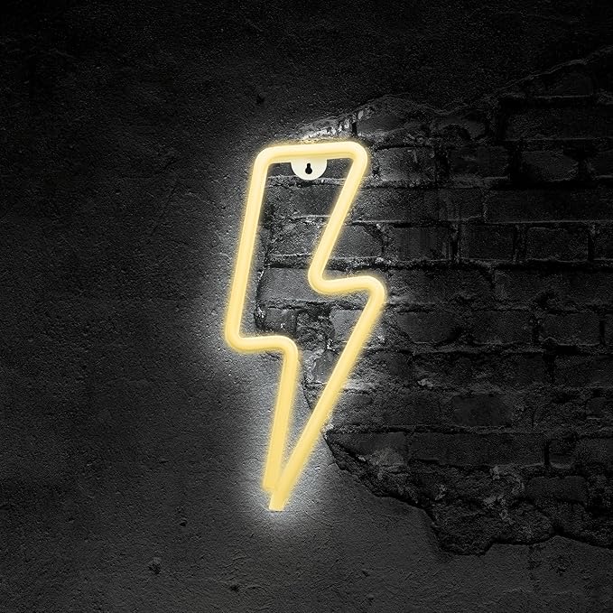 Lightning Bolt NEON Wall Light, Cool Yellow Lightning Bolt LED Light, Wall Decor, Perfect for Holiday and Birthday Gift, Party Decor, Yellow Wall Sign for Kids Room, Bar, Restaurant