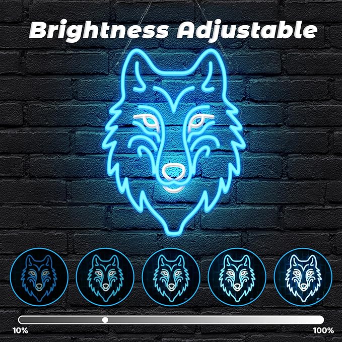 Wolf Neon Sign, Dimmable LED Wolf Light Animal Wall Decor, Christmas Gift Birthday Gifts for Boys Men, Bedroom Living Room Man Cave Home Decoration With USB Powered