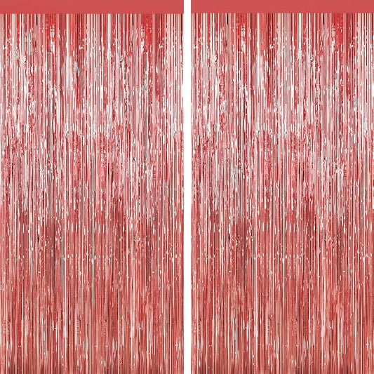 Rose Gold Tinsel Backdrop Foil Fringe Curtains - 2 Packs Door Streamers Backdrop for Birthday Door Decorations, Party Supplies for Bachelorette, Graduation, Christmas, Disco Decor