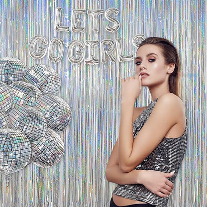 Melsan Foil Curtain, 2 Pack 3.2 ft x 8.2 ft Silver Tinsel Foil Fringe Curtains Backdrop, Sparkle Metallic Foil Curtains for Independence Disco Bachelorette Party Decorations, Silver Tinsel Backdrop