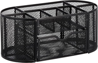 Amazon Basics Mesh Desk Organizer with Pen Holder, Pullout Drawer and Office Caddy Storage, 9.25" x 4.53" x 3.94", Black